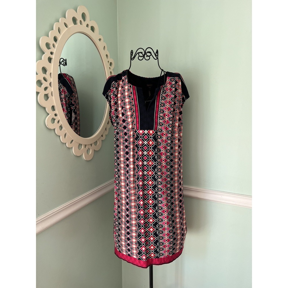 LAUNDRY by Shelli Segal Women's Small Short Sleeve Shift Dress Pink Blue Shift